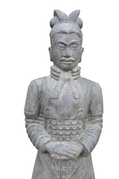 Product image 4 of the product “Chinese warrior, standing, 150 cm height, cast stone, handcrafted & coloured 150 cm”